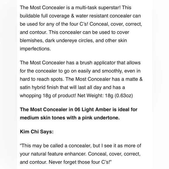 KimChi The Most Concealer 06 Light Amber Full Size New In Box - Picture 6 of 6